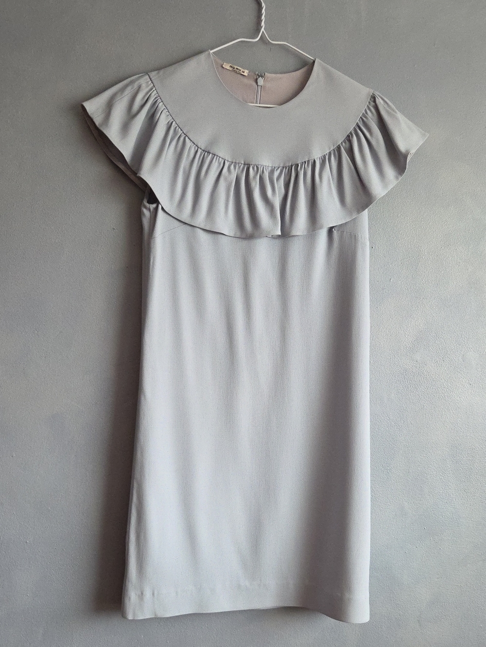 MIU MIU,  PALE GREY BLUE MINI SHIFT DRESS, SIZE IT 38, EUC